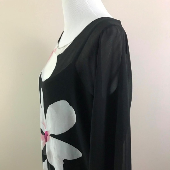 NEW Alfani Sheer Floral Blouse Black Pink Size 0X - Picture 3 of 8